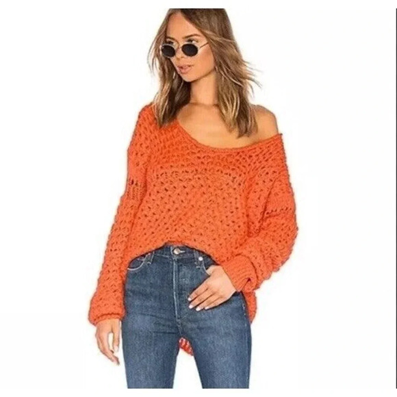 Free People Crashing Waves Pull Over Sweater Women’s Small Oversized Chunky Open - Picture 1 of 11